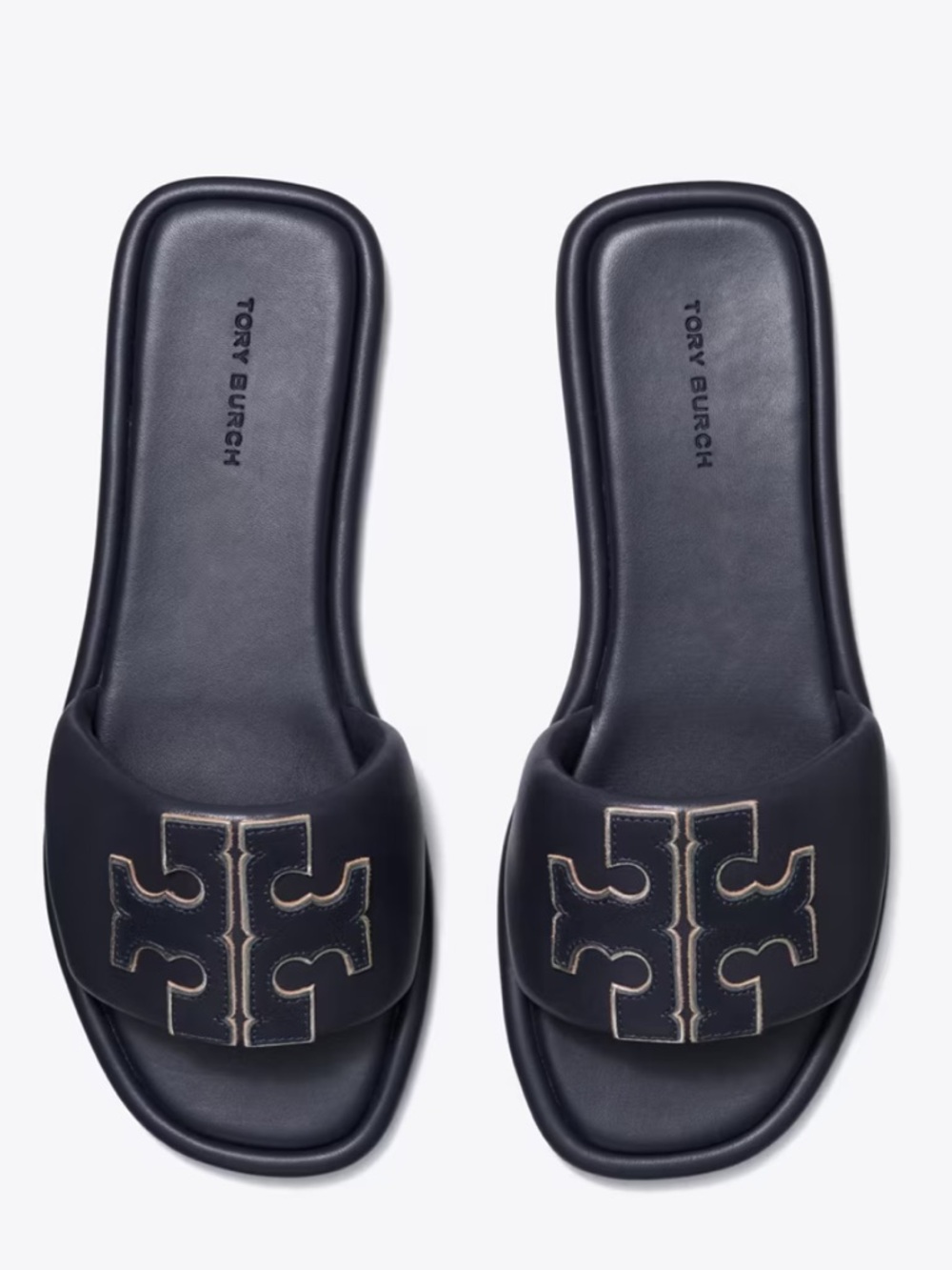 Tory Burch Navy Leather Logo Slide Sandals NWT